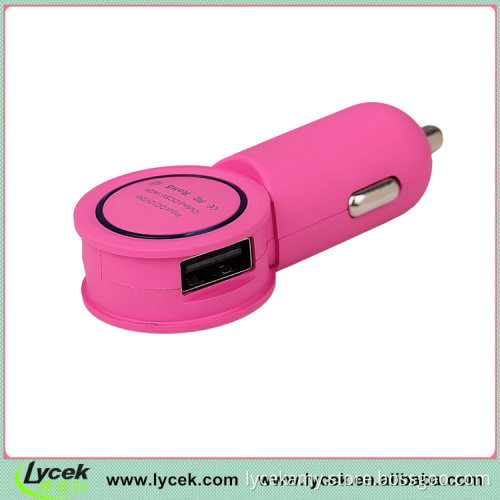 LED logo dual usb car charger with ce rohs for mobile phone (pink)